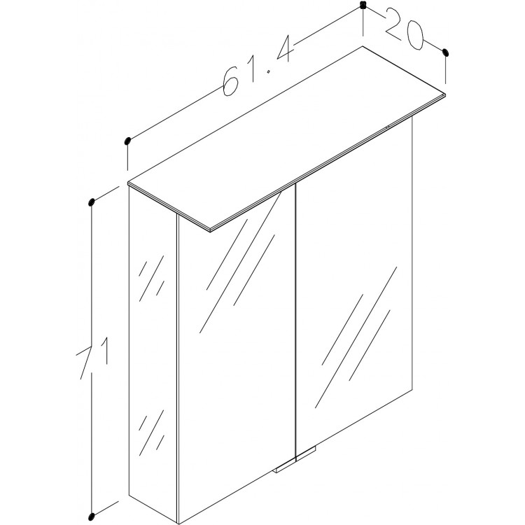 Vannas istabas skapītis ar spoguli KAME Vetro 61x71 cm,MC3DML/60-70/M