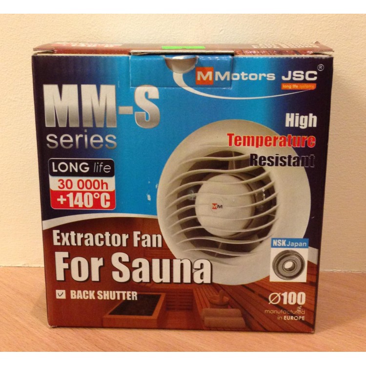 Ventilators saunām, pirtīm +140C Mmotors JSC MMS 100v D100,balts