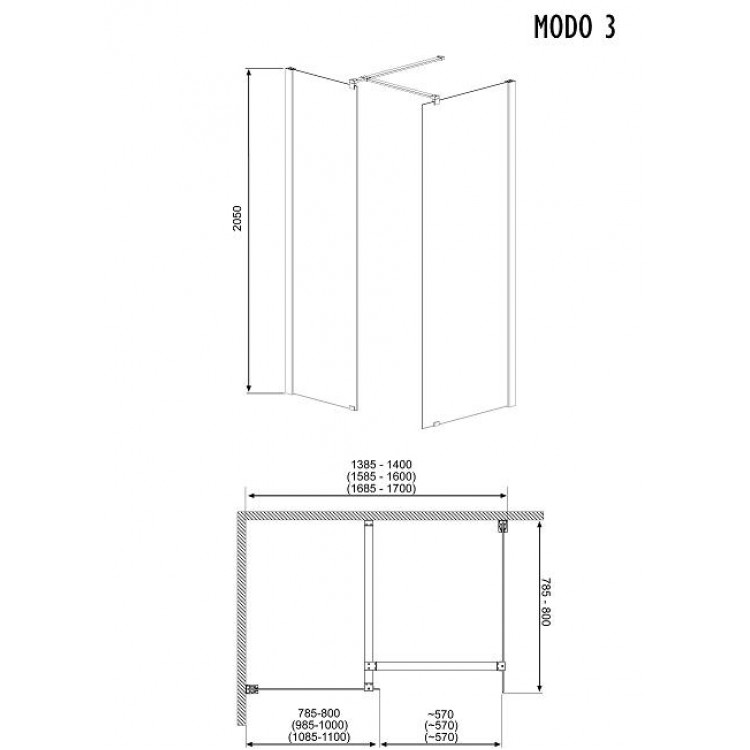 Dušas stūris taisnstūra Radaway MODO III 800x1400x2050