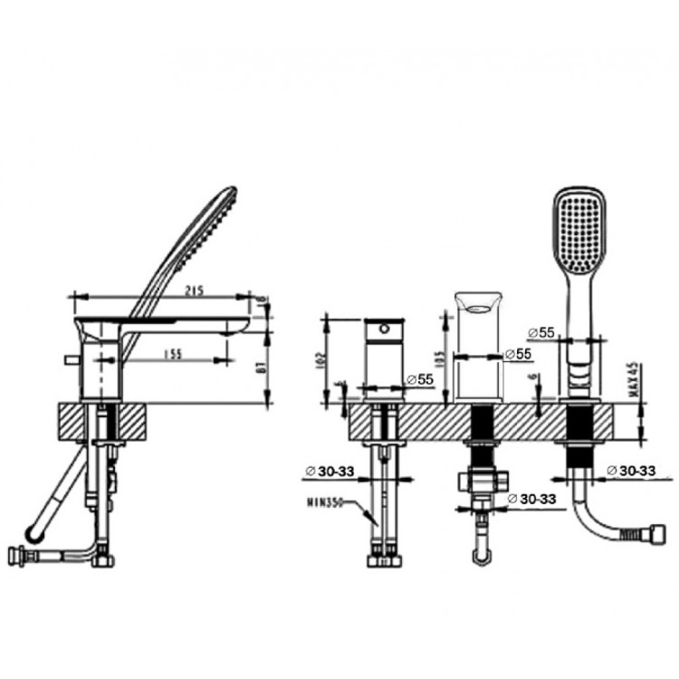 Vannas maisītājs uz vannas malas Magma VENTA 3-daļīgs, MG-2410