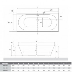 Taisnstūra vanna Roltechnik MALIBU NEO 160x75 cm