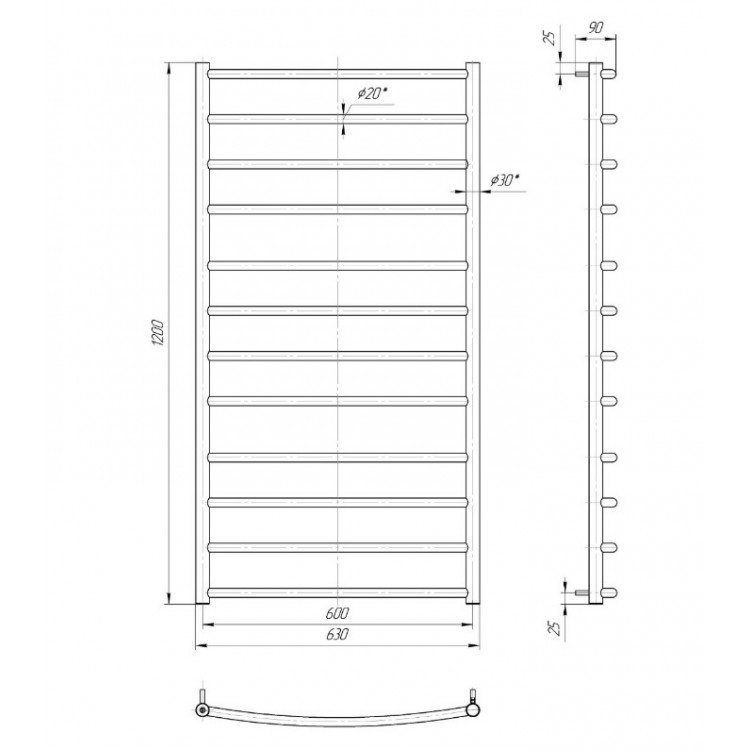 Dvieļu žāvētājs Mario Classic 1200x630/600mm
