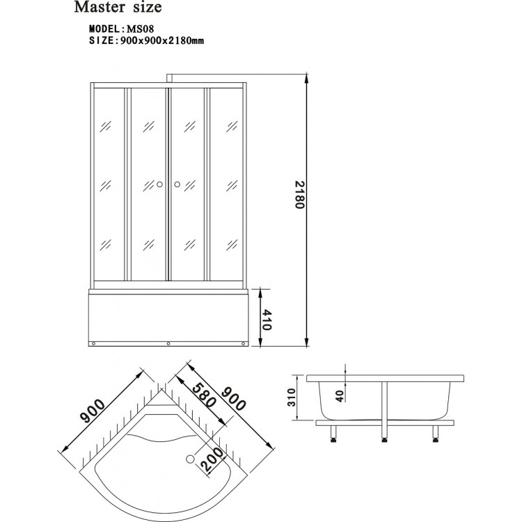 Masāžas dušas kabīne AQUALINE 90x90cm L, L01MS08