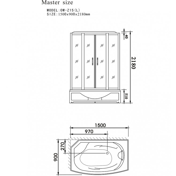 Masāžas dušas kabīne AQUALINE 150x90cm L, L01Z15L
