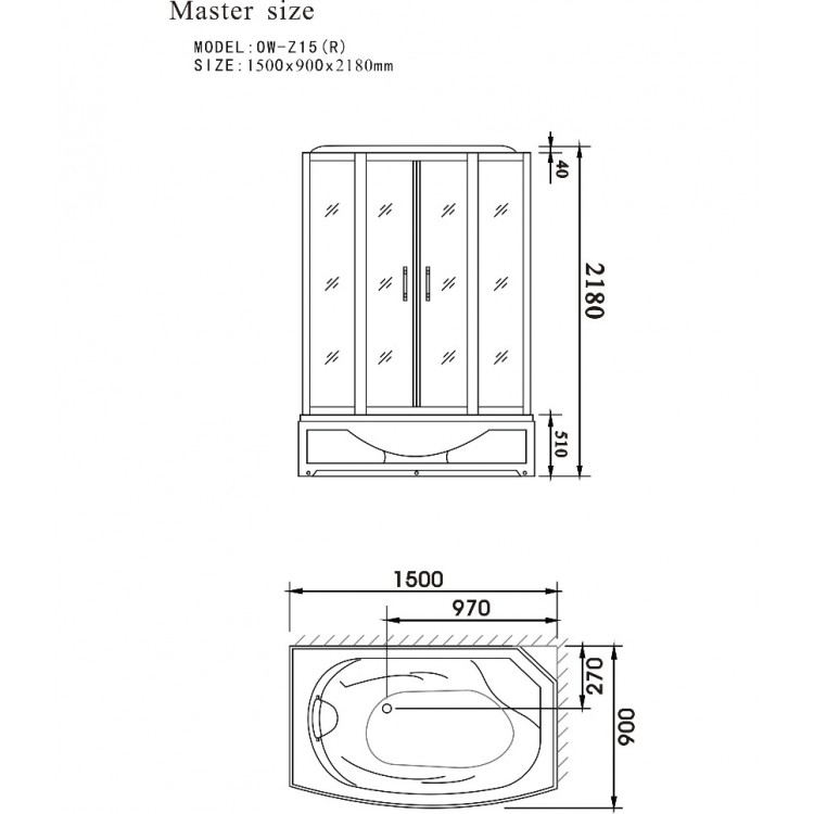 Masāžas dušas kabīne AQUALINE 150x90cm R, L01Z15R
