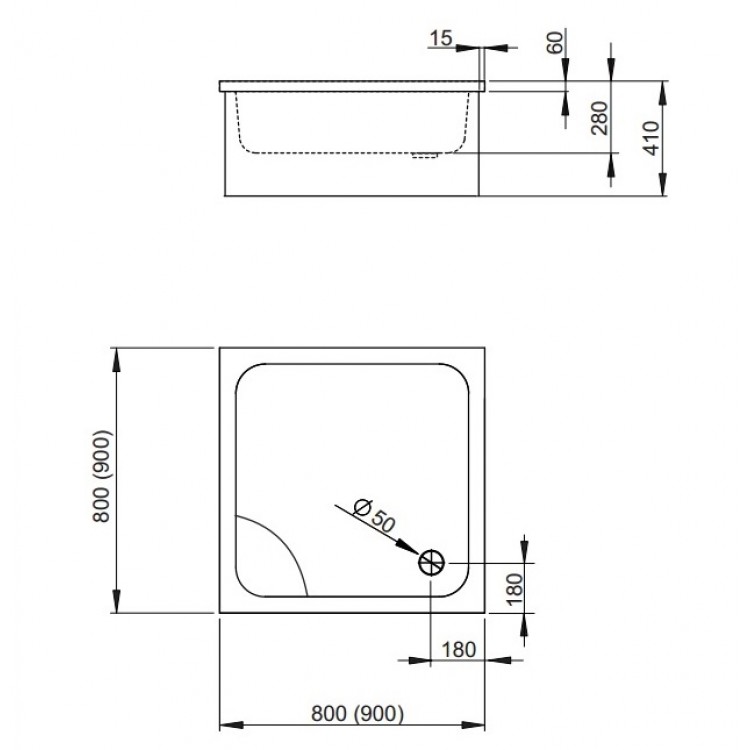 Dušas paliktnis dziļais Radaway NAXOS C 900x900, balts