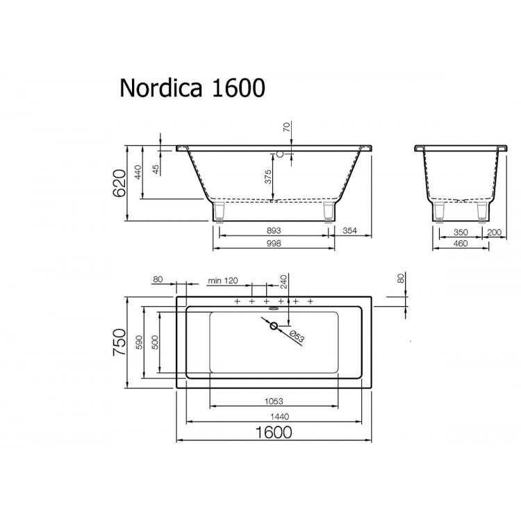Taisnstūra vanna Vispool NORDICA 160x75