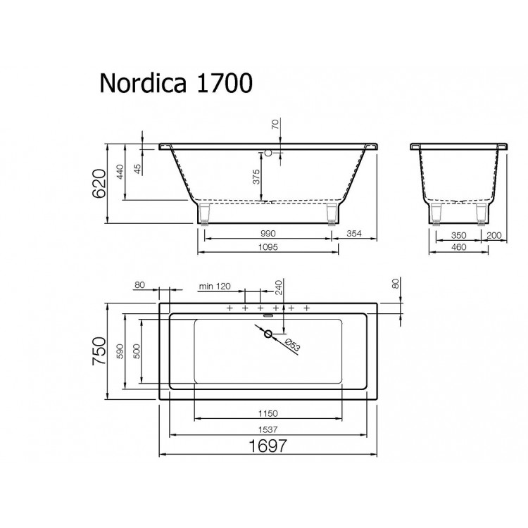 Taisnstūra vanna Vispool NORDICA 170x75