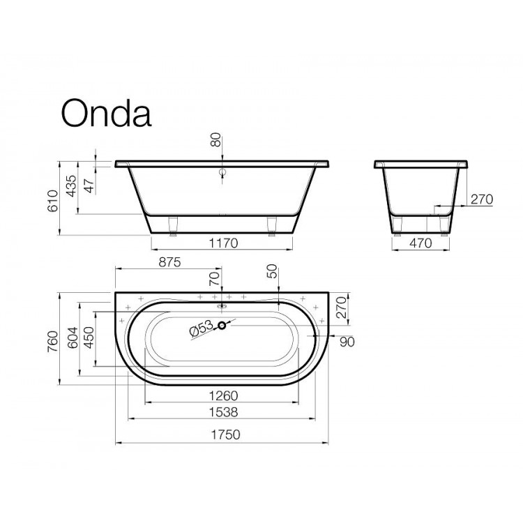 Taisnstūra vanna Vispool ONDA 175x76