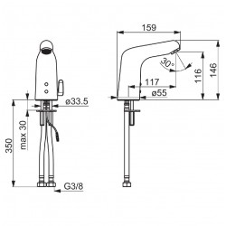 Bezkontakta izlietnes jaucējkrāns ORAS MEDIPRO, 6V, 5551F