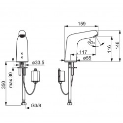 Bezkontakta izlietnes jaucējkrāns ORAS MEDIPRO, 6V, 5550F