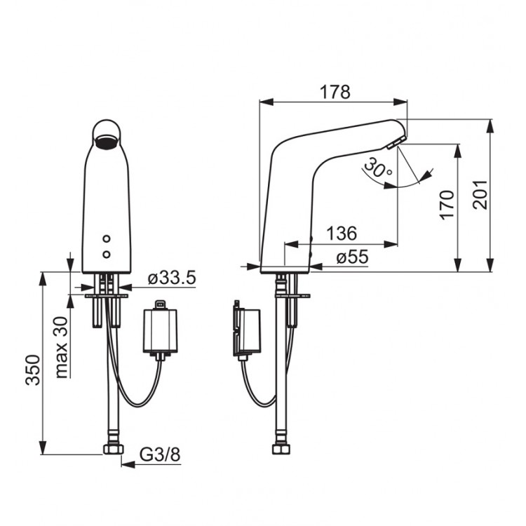 Bezkontakta izlietnes jaucējkrāns ORAS MEDIPRO, 6V, 5552F
