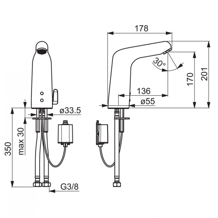 Bezkontakta izlietnes jaucējkrāns ORAS MEDIPRO, 6V, 5553F