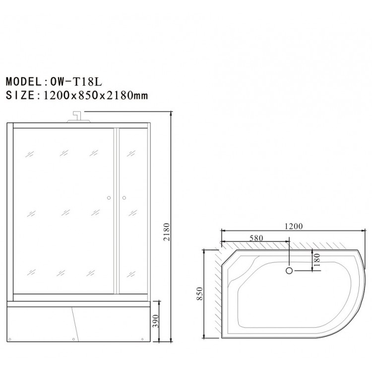 Masāžas dušas kabīne AQUALINE 120x85cm L, L01T18L
