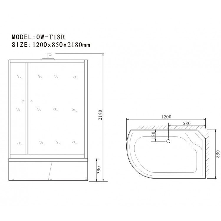 Masāžas dušas kabīne AQUALINE 120x85cm L, L01T18R