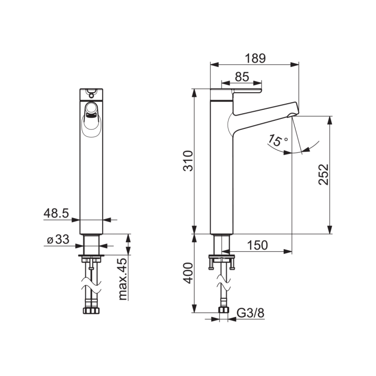 Izlietnes maisītājs paaugstināts ORAS INSPERA, 3001F
