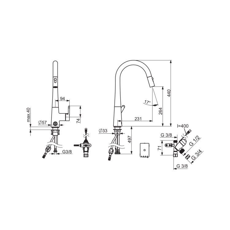 Virtuves izlietnes maisītājs ar izvelkamu izteku ORAS Inspera, 3V 3031F