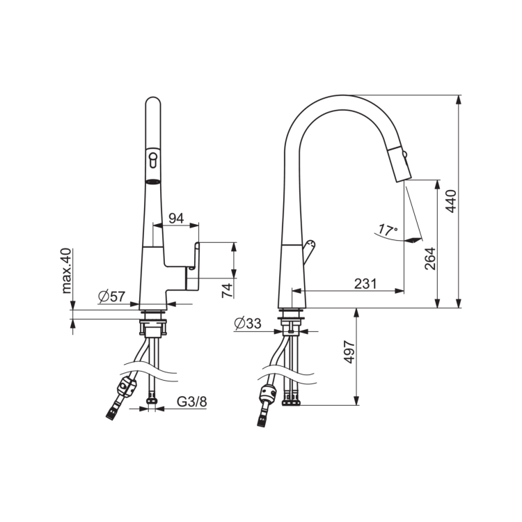 Virtuves izlietnes maisītājs ar izvelkamu izteku ORAS Inspera 3032F