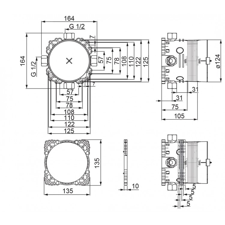 Dušas maisītāja iebūvējamā daļa ORAS Bluebox, G 1/2, 2080