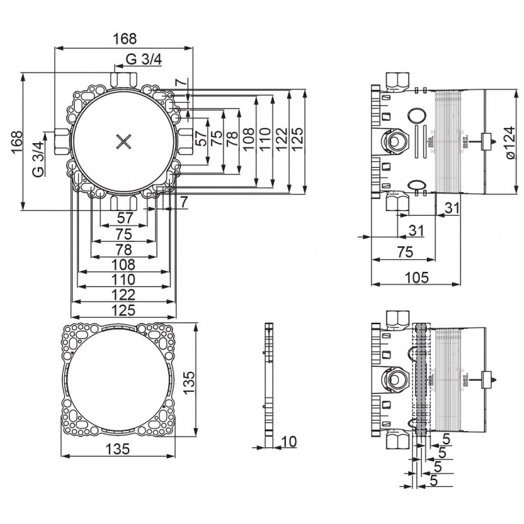Dušas maisītāja iebūvējamā daļa ORAS Bluebox, G 3/4, 2081