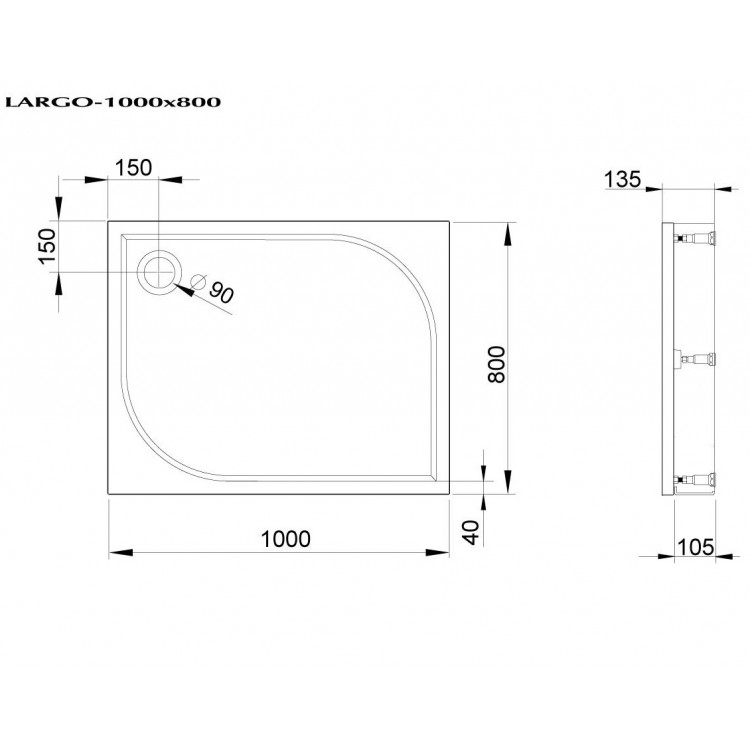 Dušas paliktnis taisnstūra PAA LARGO 80x100 cm