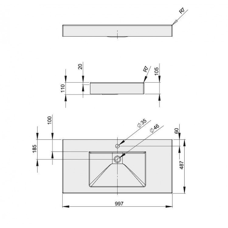Vannas istabas izlietne PAA LONG STEP 100x49cm