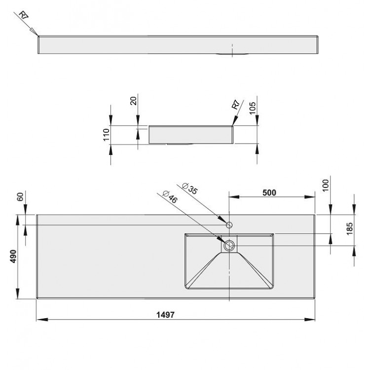Vannas istabas izlietne PAA LONG STEP 150x49cm