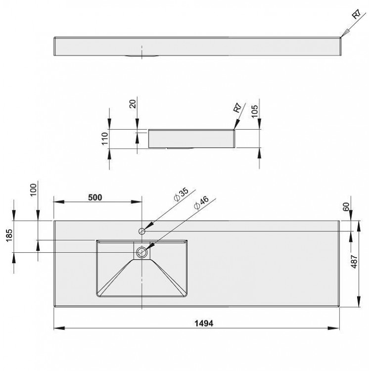 Vannas istabas izlietne PAA LONG STEP 150x49cm