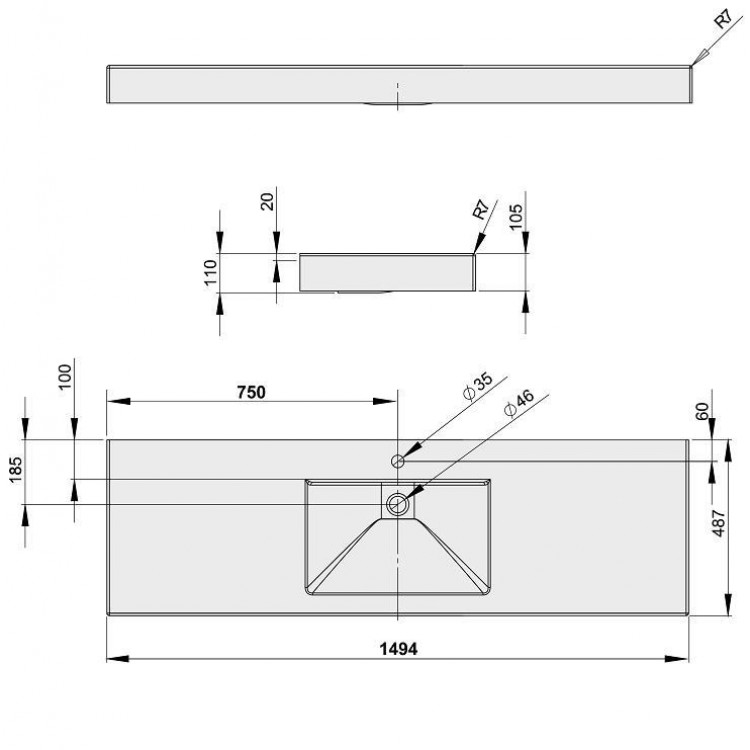 Vannas istabas izlietne PAA LONG STEP 150x49cm