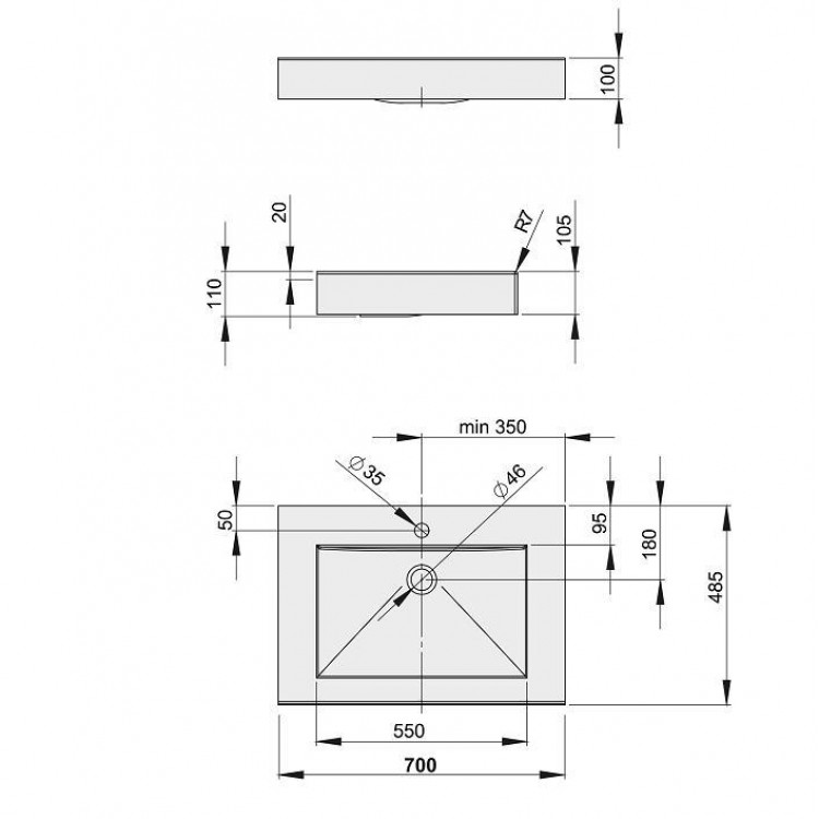 Vannas istabas izlietne PAA LONG STEP 70x49cm