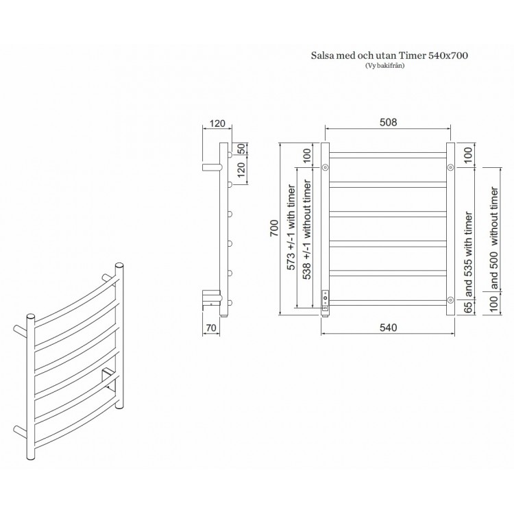 Elektriskais dvieļu žāvētājs PAX Salsa 55W, ner. tērauds