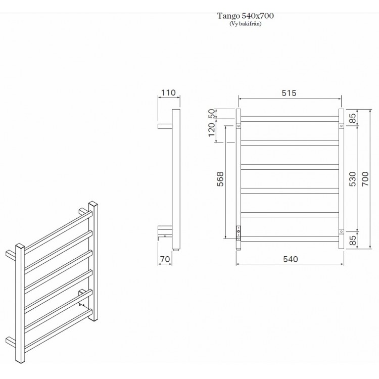 Elektriskais dvieļu žāvētājs PAX Tango Timer 50W, ner. tērauds