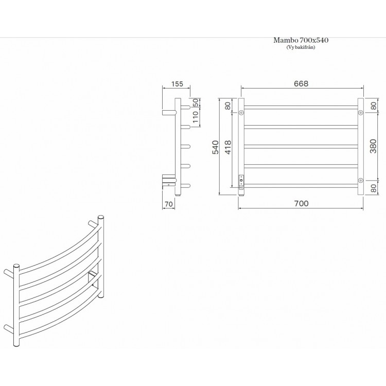 Elektriskais dvieļu žāvētājs PAX Mambo 50W, ner. tērauds