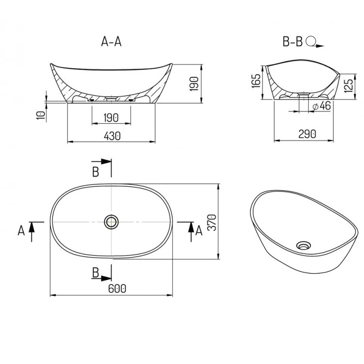 Vannas istabas uzliekamā izlietne PAA AMORE 60x37cm