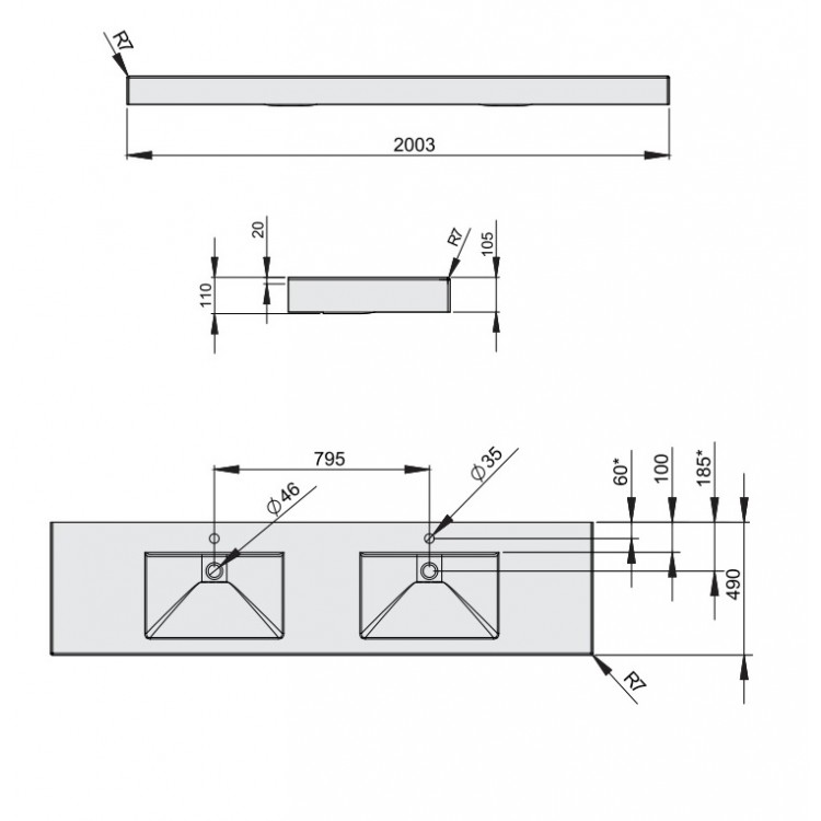 Vannas istabas dubultā izlietne PAA LONG STEP DUO 200x49cm