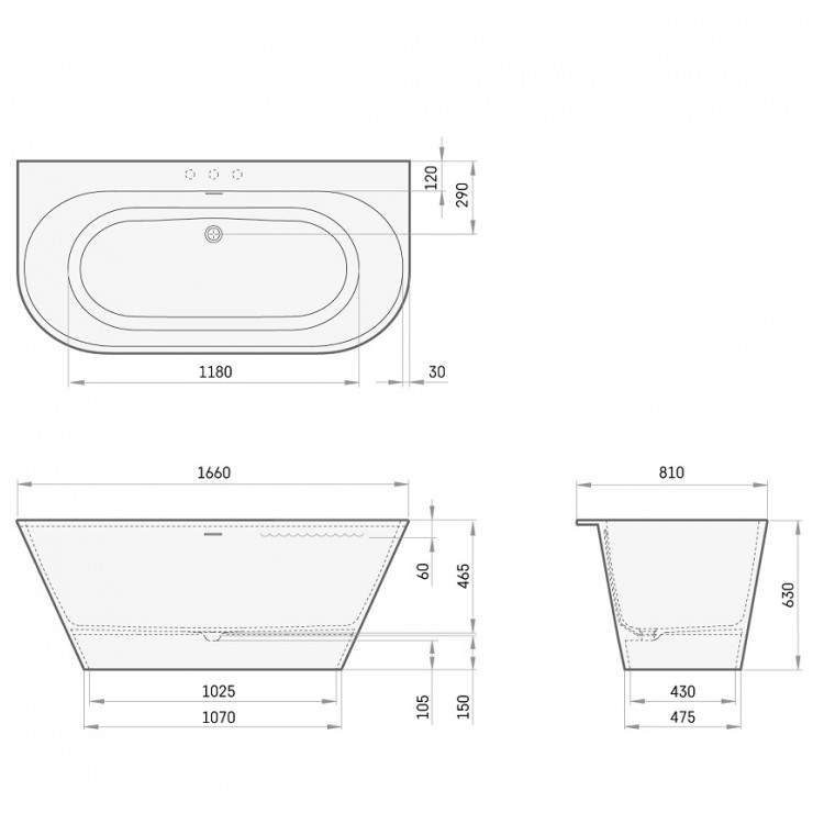 Brīvi stāvoša vanna PAA DECO WALL 1600x810, silkstone, matte caffelatte