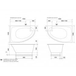 Stūra vanna PAA TRE 150x100 cm
