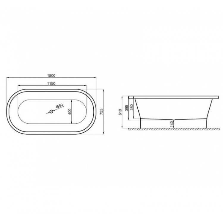Brīvi stāvoša vanna Polimat AMONA NEW 150x75 cm, 00415