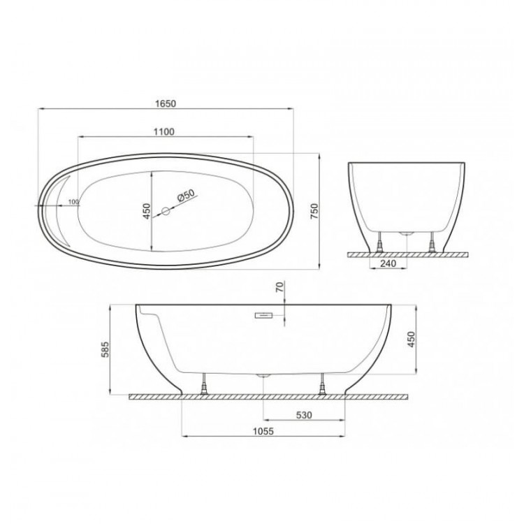 Brīvi stāvoša vanna Polimat KIVI 165x75 cm, 00474