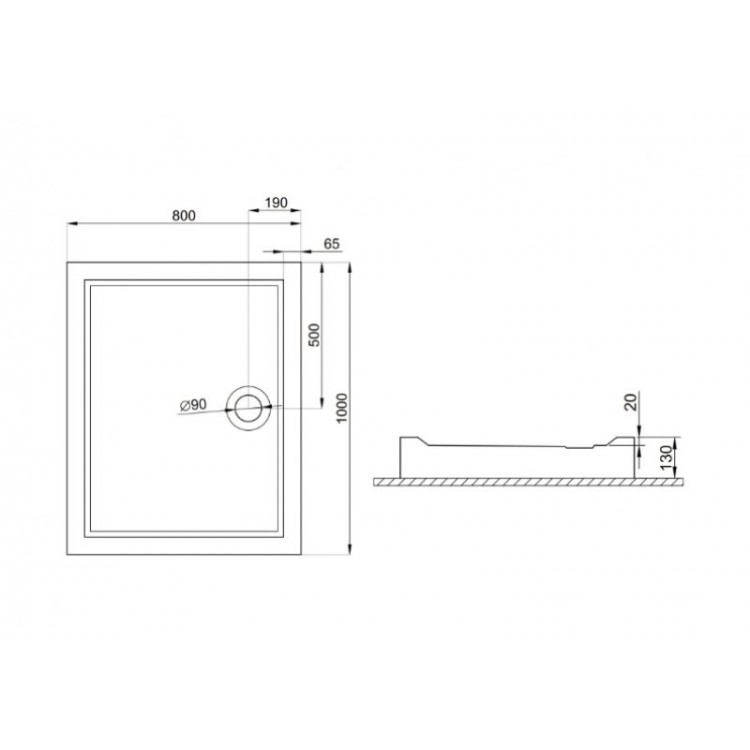 Dušas paliktnis taisnstūra Polimat GOLIAT 100x80cm, 00029