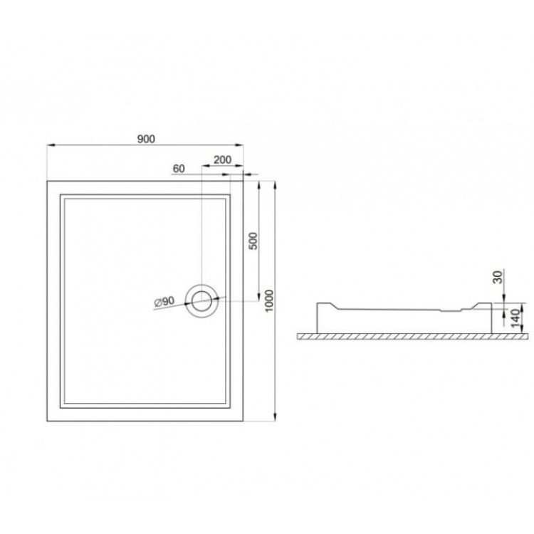 Dušas paliktnis taisnstūra Polimat GOLIAT 100x90cm, 00367