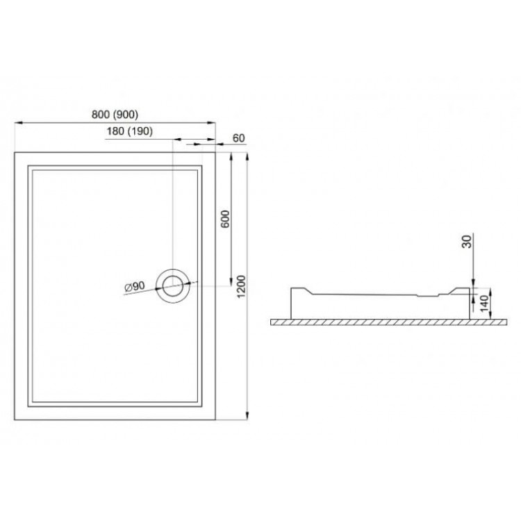 Dušas paliktnis taisnstūra Polimat GOLIAT 120x90cm, 00015