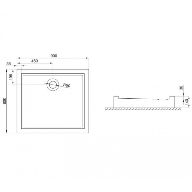 Dušas paliktnis taisnstūra Polimat GOLIAT 90x80cm, 00366