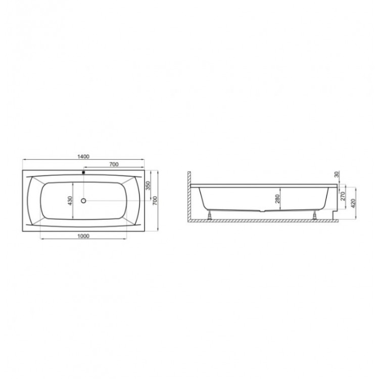 Taisnstūra vanna Polimat APRI 140x70 cm, 00370