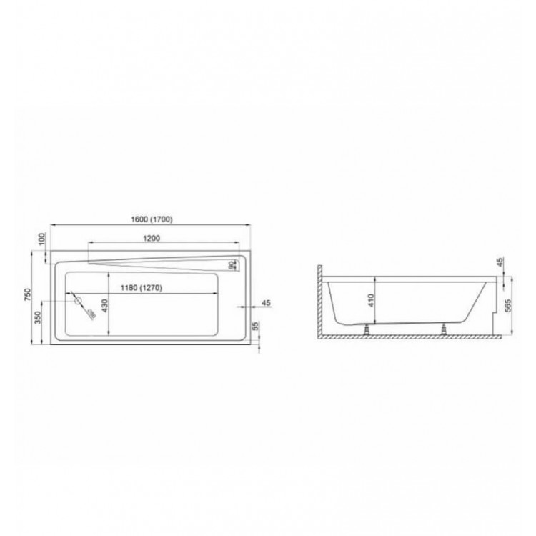 Taisnstūra vanna Polimat ELZA 160x75 cm, 00024