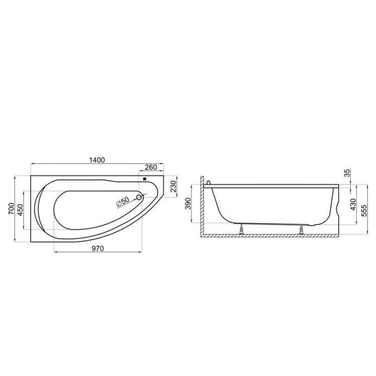 Stūra vanna Polimat MIKI 140x70 cm, 00372/362