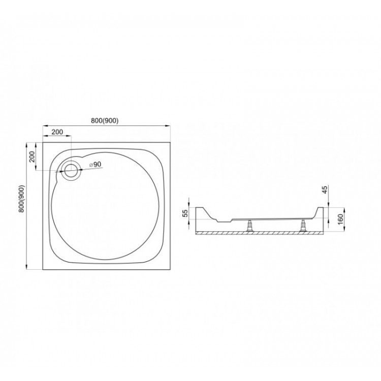 Dušas paliktnis kvadrātveida Polimat NOWY STYL 80x80cm, 00609
