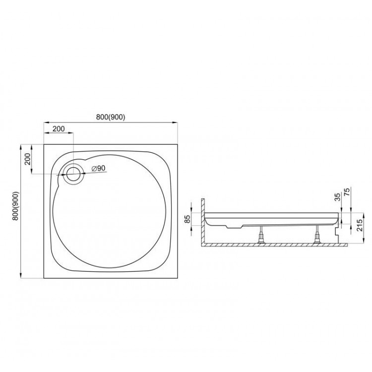 Dušas paliktnis kvadrātveida Polimat NOWY STYL 90x90cm, 00613
