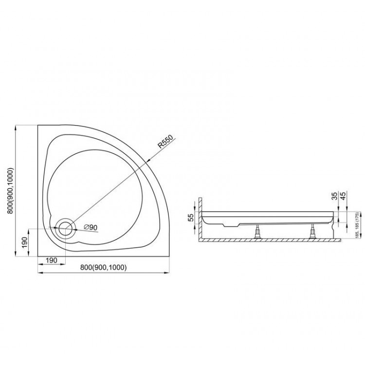Dušas paliktnis pusapaļš Polimat NOWY STYL 100x100cm, 00629