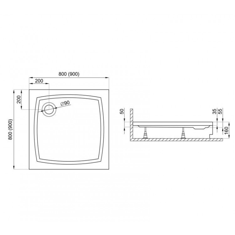 Dušas paliktnis kvadrātveida Polimat PATIO 90x90cm, 00736